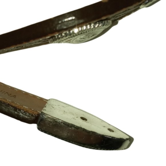 Tony Lama Belt, Brown Leather Western Belt Silver Tone Hardware Size 30 in Waist - Picture 13 of 13